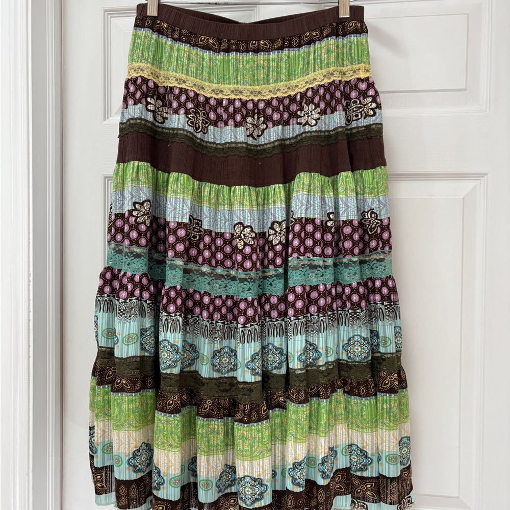 Azi Jeans Chic Multicolor Tiered Midi Skirt ladies small
